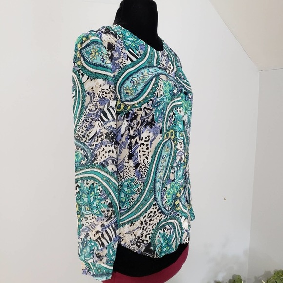 Milano Paisley Multi Hidden Button Vibrant Top Small Y2K Career Corpcore Office - Picture 2 of 11